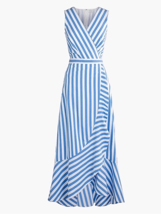 J. Crew Dresses & Skirts - J Crew blue striped long nautical tiered faux leather wrap maxi dress, size 2